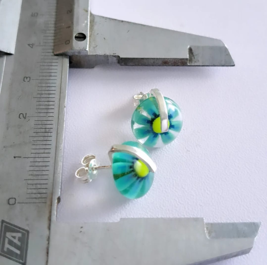 Teal Flower  - Millefiori Stud