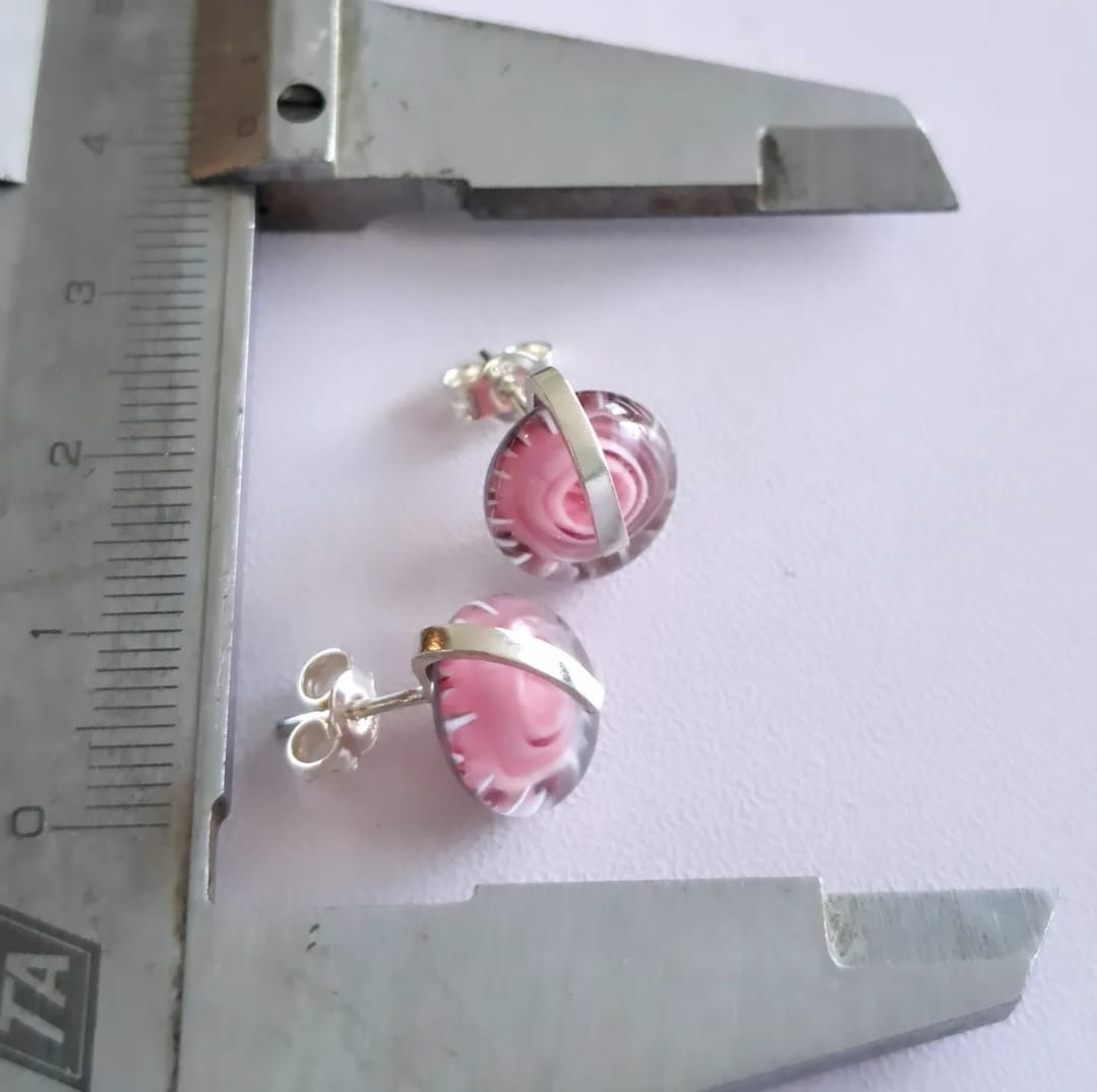 Pink swirl- Millefiori Stud